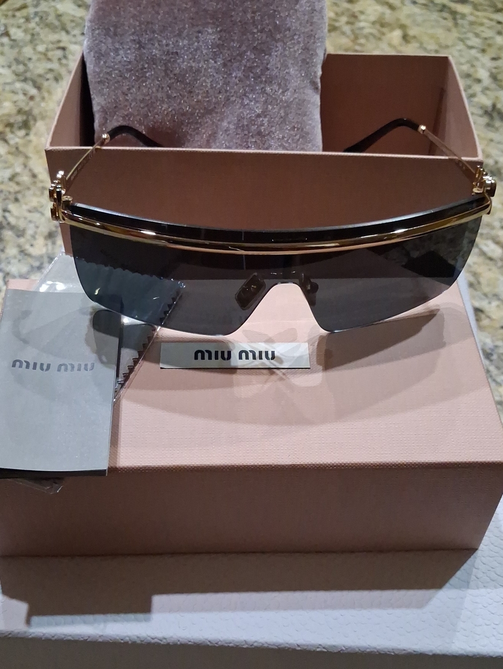 Brand New Miu Miu Shield Sunglasses in Black and Gold